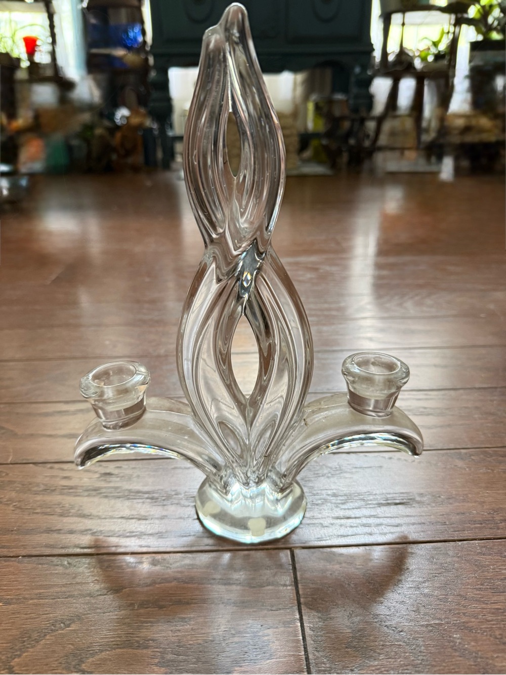 Vannes le Chatel crystal flame candlestick pair